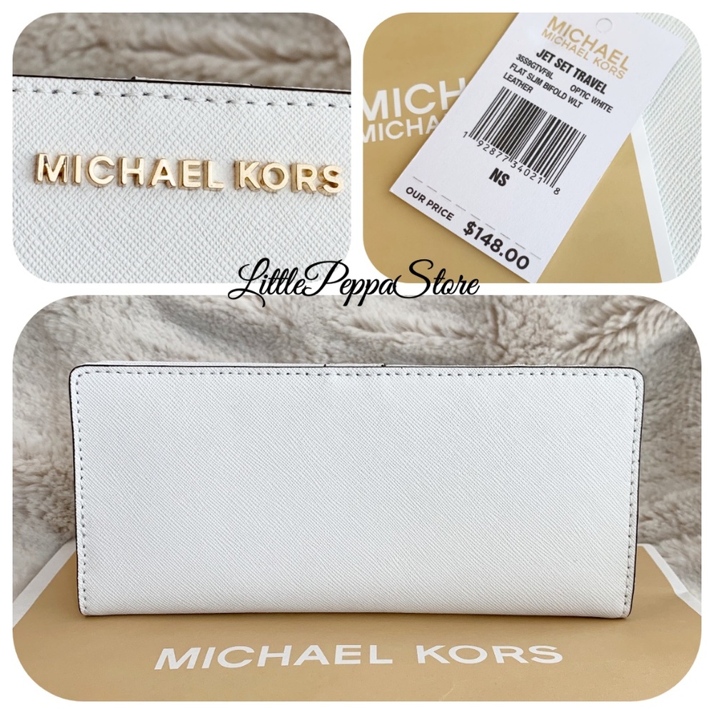 MICHAEL KORS FLAT SLIM BIFOLD WALLET OPTIC WHITE - Picture 3 of 4